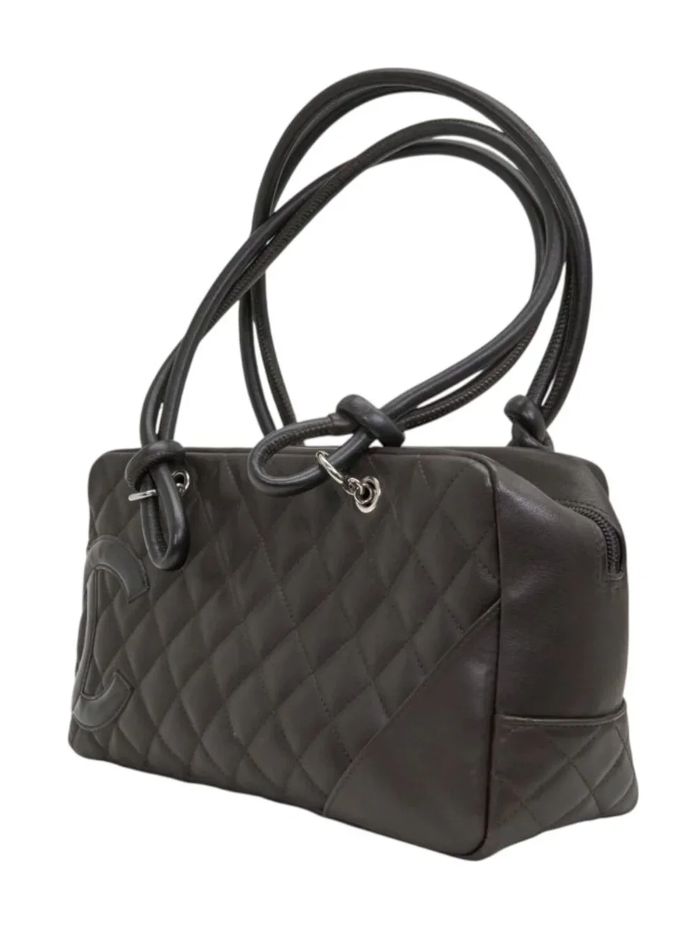 Chanel Black Lambskin Quilted Cambon Bowler Bag Silver Hardware